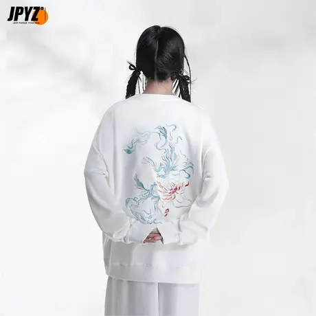 圆领宽松重磅中国风凤凰刺绣卫衣男秋冬款潮牌情侣装加绒纯棉上衣图片