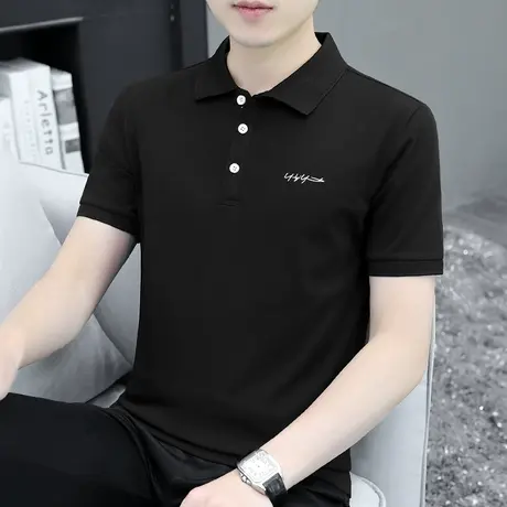 夏季冰丝polo衫男士短袖有领翻领t恤潮流潮牌黑色半袖保罗上衣服商品大图