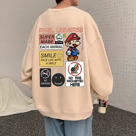 港风重磅卫衣男春秋季美式ins潮牌宽松圆领外套男装无帽长袖上衣图片