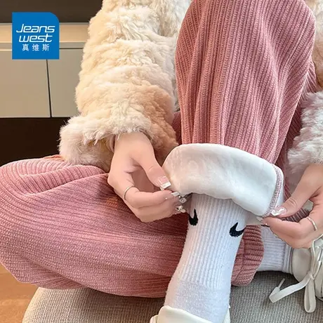 真维斯加绒雪尼尔束脚裤女2022秋冬新款加厚纯色简约显瘦休闲裤潮商品大图