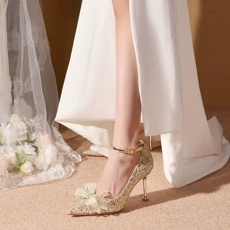 一鞋多穿婚鞋女2025新款春季新娘秀禾主婚纱两穿水晶高跟鞋不累脚图片