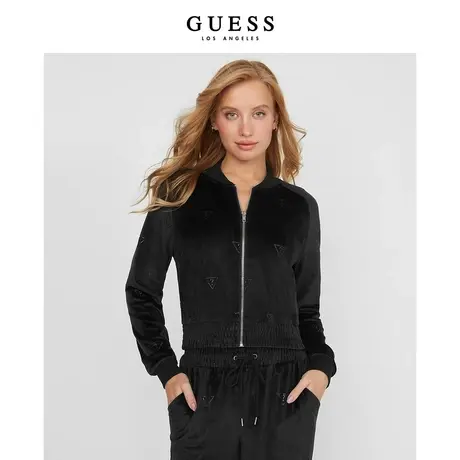 GUESS 女士短款纯色拉链飞行员夹克外套-Q2OQ03KAHQ0商品大图