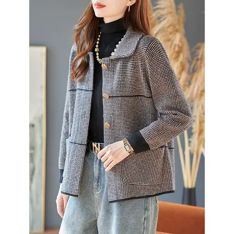 宝诗黎翻领千鸟格气质短外套2024春季新款韩系宽松格子上衣夹克女商品大图