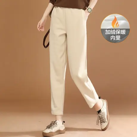 韩潮袭人松紧高腰加绒休闲裤女冬季新款直筒哈伦宽松奶奶裤子图片