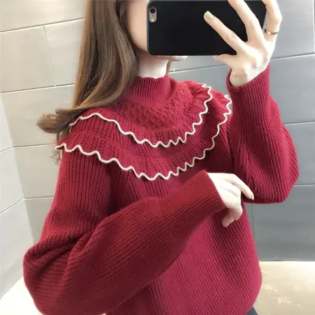 慵懒风半高领新年红色毛衣女2023新款韩版宽松打底针织衫秋冬外穿图片