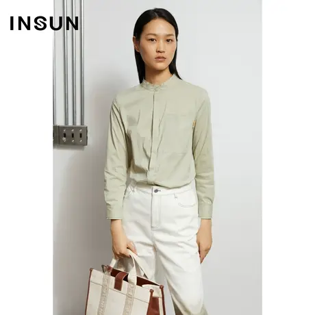 INSUN恩裳秋季纯色棉质修身衬衫图片