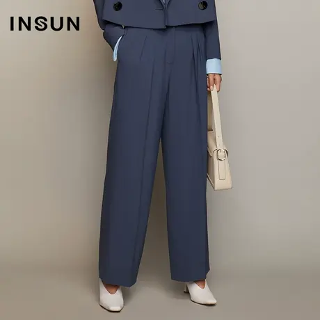 INSUN恩裳秋季垂感蓝色阔腿西裤商品大图