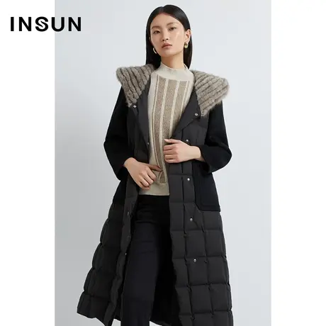 INSUN恩裳线上专选冬季水貂编织帽子鹅绒羽绒服图片