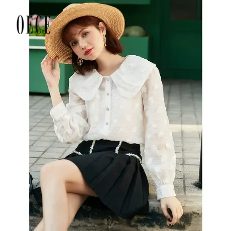 oece法式减龄复古娃娃领长袖衬衫春秋新款女设计感上衣商品大图