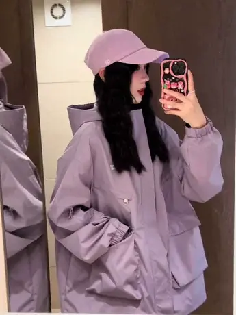 美式登山连帽冲锋衣外套女2023春秋季新款休闲运动服高级感风衣潮商品大图