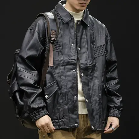 皮衣男外套高级感机车黑色男士夹克春秋美式潮牌23新款飞行员立领图片