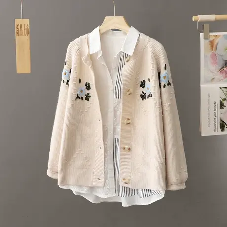 小香风刺绣毛衣外套女设计感针织开衫秋冬2024新款慵懒风复古上衣图片