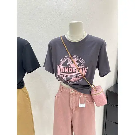 韩国新款夏季高级感时髦棉宽松百搭地球印花打底衫短袖T恤ins上衣商品大图