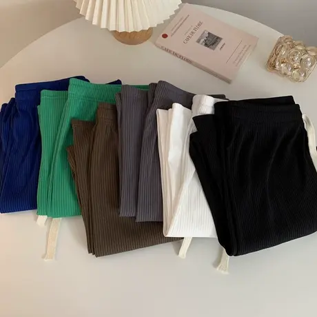 蛇骨纹阔腿裤女春夏季新款高腰垂感条纹拖地裤大码宽松长裤休闲裤图片