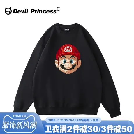 oversize街头嘻哈风卡通潮牌黑色无帽卫衣女宽松大版春秋薄款上衣图片