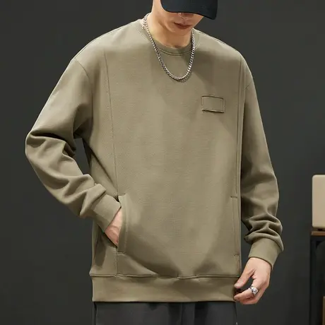 2024年新款卡其色多口袋重磅长袖上衣秋冬季男装外穿套头圆领卫衣商品大图