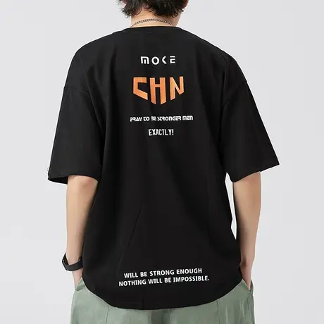 男士日系黑色t恤男潮牌纯棉短袖男款夏季上衣2023年新款印花体恤商品大图