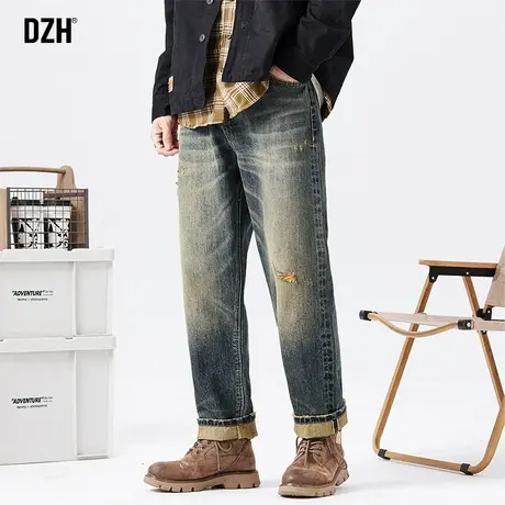 男士破洞牛仔裤男款直筒宽松休闲裤2023新款男裤秋冬新款美式长裤商品大图