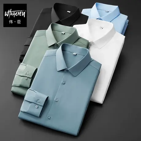 伟臣2023秋冬新品大码商务休闲男装长袖衬衫胖子加肥加大纯色衬衣商品大图