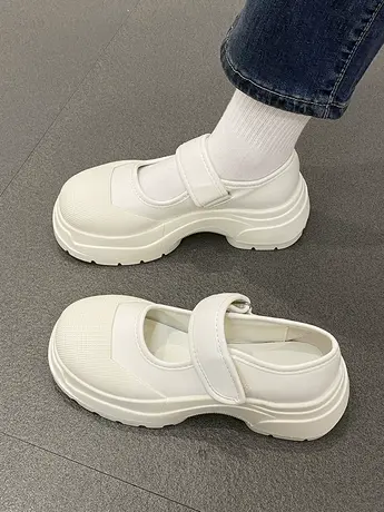 法式复古2023新款松糕底小白鞋甜酷超厚底魔术贴帆布玛丽珍单鞋女商品大图