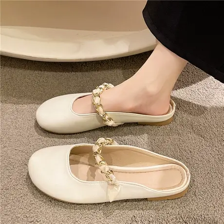 包头半拖鞋女外穿2023年春夏季新款时尚穆勒法式平底单鞋ins凉拖商品大图