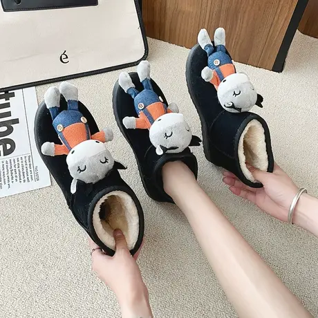 网红立体牛牛可爱雪地靴女2023冬季新款加厚保暖平底防滑棉靴女鞋图片