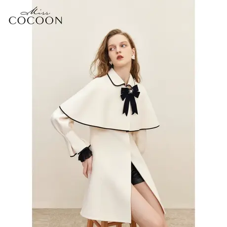missCOCOON浪漫气质感2023冬装新款女荷叶边撞色设计感毛呢外套商品大图