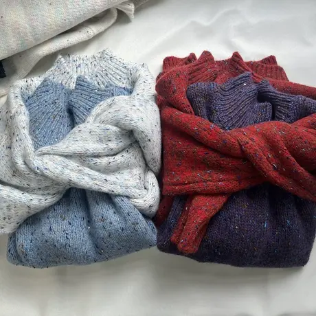 享永子【浣熊绒新秋限定】夹花纱亮片宽松半高领上衣毛衣针织衫秋图片