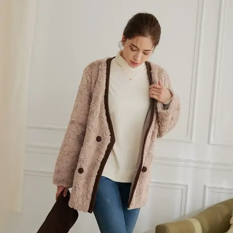 桔熊秋冬季通勤绒毛茸茸宽松保暖加厚西服外套女胖妹妹大码EA3548图片