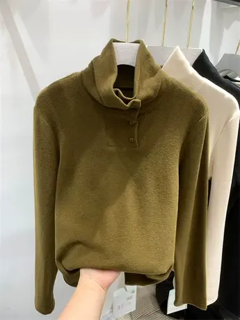 欧货双面德绒高领套头卫衣女2023年冬季新款宽松加厚内搭长袖T恤商品大图