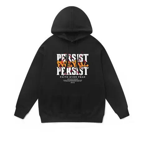 潮牌全棉无性别情侣卫衣嘻哈撞色街头风字母印花宽松连帽外套黑色商品大图