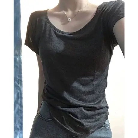 纯棉正肩短袖T恤女早春夏装2024新款修身百搭半袖打底衫上衣潮ins商品大图