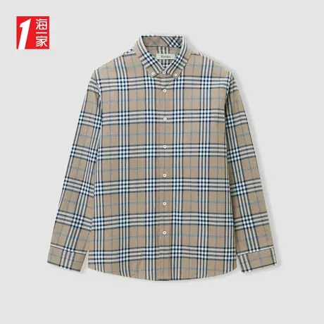 海一家舒适全棉长衬2024春季新款经典格纹男士长袖衬衫商品大图