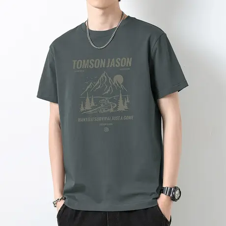 260g重磅纯棉短袖t恤男潮牌圆领上衣服夏季宽松全棉半袖美式体恤商品大图