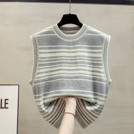 圆领针织马甲背心女2024春秋新款宽松外穿马夹叠穿条纹毛衣坎肩潮商品大图