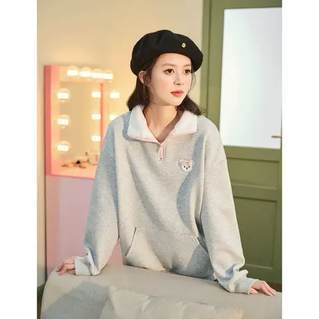 唐狮早春新款卫衣女半高领加绒秋冬款宽松慵懒风套头上衣外套1.29图片