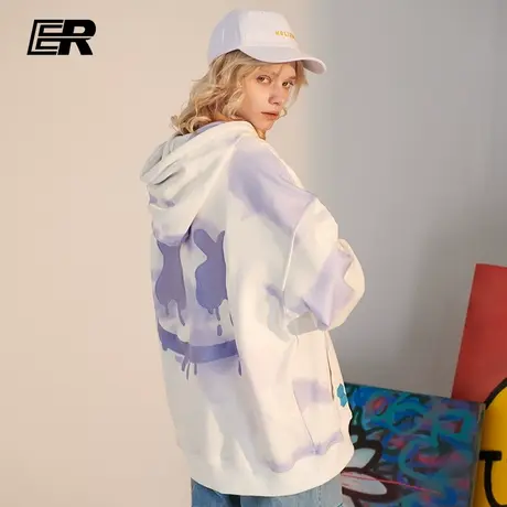 ER扎染刺绣连帽国潮卫衣男情侣装帽衫潮牌bf宽松外套商品大图