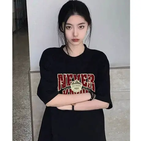 美式复古纯棉短袖t恤女夏季2023新款oversize潮牌宽松半袖上衣服图片