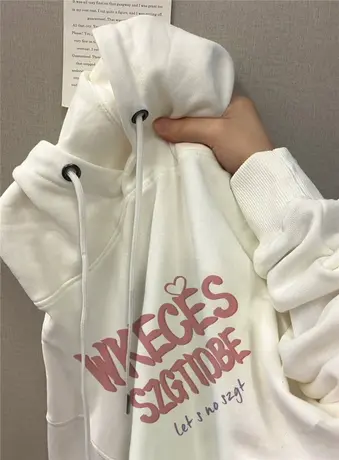 白色连帽卫衣女潮牌美式复古春秋薄款oversize小众设计感外套上衣图片