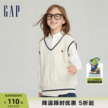 Gap男女童春秋纯棉绞花针织衫背心儿童装洋气校园风毛衣719029商品大图