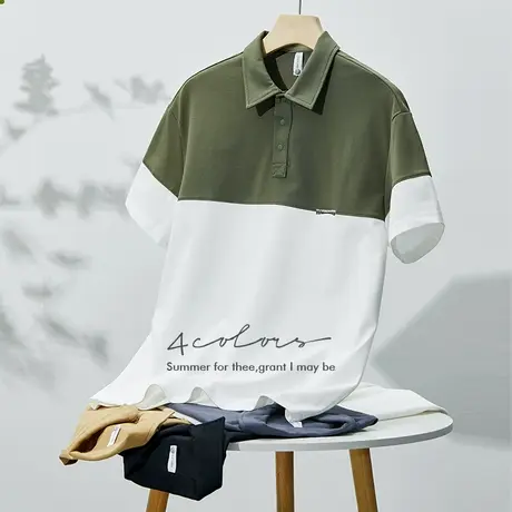 汉斯卡高端短袖POLO衫男士2022夏季新款翻领潮流撞色拼接半袖上衣商品大图
