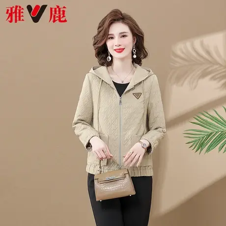 雅鹿妈妈春夏季短款外套2024新款时尚洋气连帽休闲夹克上衣中年女商品大图