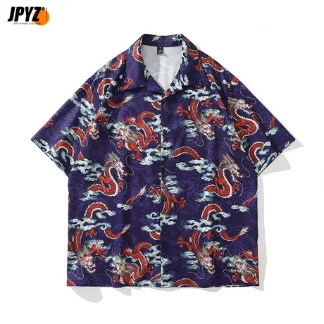 夏季男士衬衫短袖薄款中国风复古云龙腾飞满印衬衣宽松半袖潮牌男商品大图
