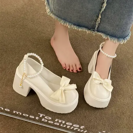 高跟玛丽珍鞋日系jk小皮鞋女春秋百搭厚底粗跟蝴蝶结单鞋Lolita鞋商品大图