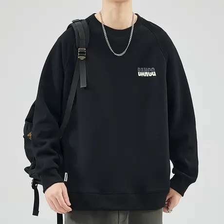 秋季重磅黑色圆领卫衣春秋款男生潮牌打底衫2023新款秋天长袖上衣图片