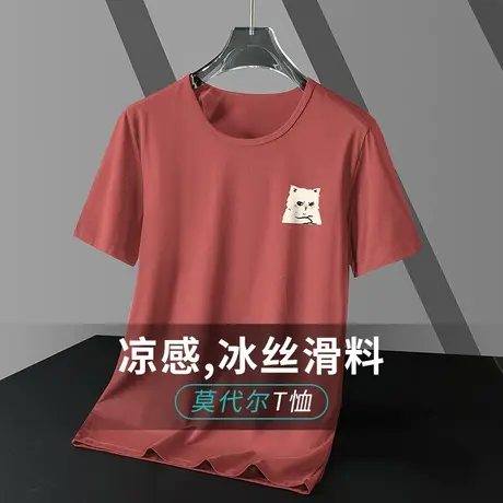 莫代尔男士短袖t恤潮牌潮流夏季冰丝速干凉感圆领上衣服印花半袖商品大图