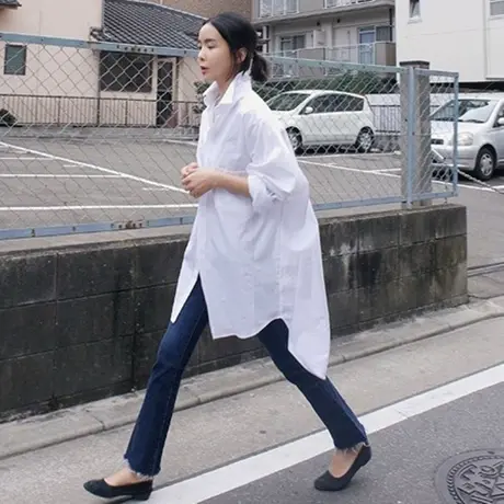 春秋新款白色纯棉性感BF风衬衫女中长款韩版宽松大码时尚休闲衬衣商品大图