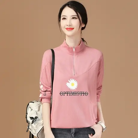 韩潮袭人立领长袖印花套头卫衣女2023年秋季新款宽松百搭T恤上衣商品大图