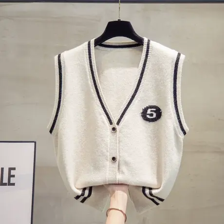 v领针织开衫马甲背心女2023秋装新款宽松马夹外穿上衣毛衣坎肩潮图片