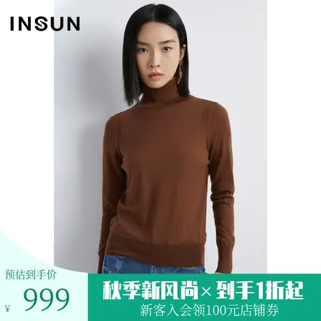 恩裳商场同款秋季时尚高领设计纯色打底衫舒适纯羊毛针织衫女图片